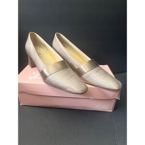 Dyeables Vintage Champagne Metallic Satin Block Heel Pumps Square Toe Size 11B